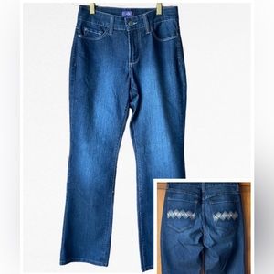 NYDJ Lift Tuck Bootcut Jeans, Aztec embroidered back pockets| Sz 4P